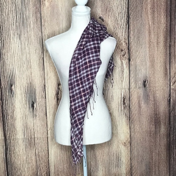 PURPLE PINK FRINGE SQUARE SCARF - Picture 4 of 5